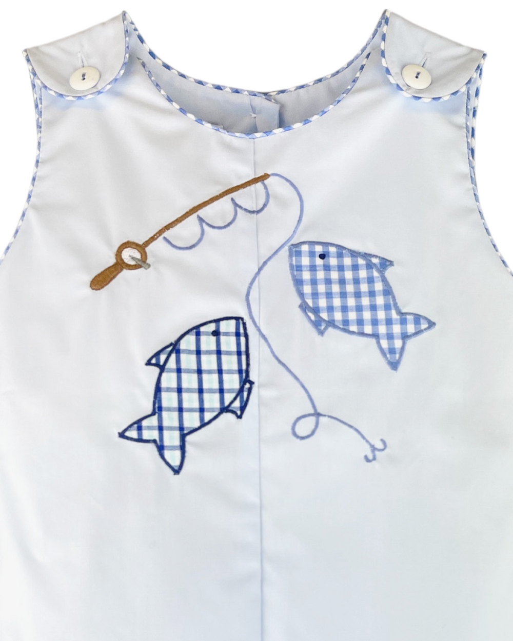 On The Hook Fish Blue Boys Sunsuit, That Store, close up