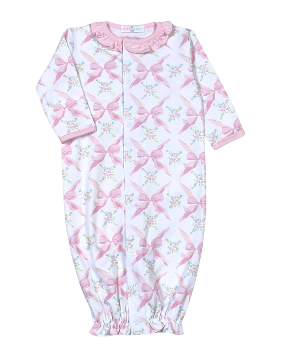 Baby onesie with pink butterfly pattern on a white background