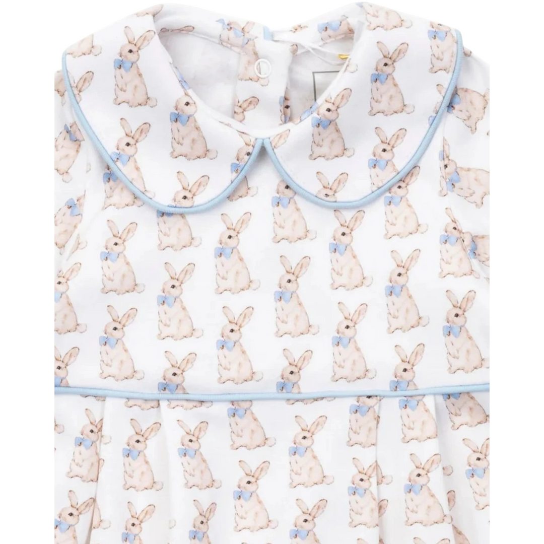 Baby outfit with bunny pattern on a white background