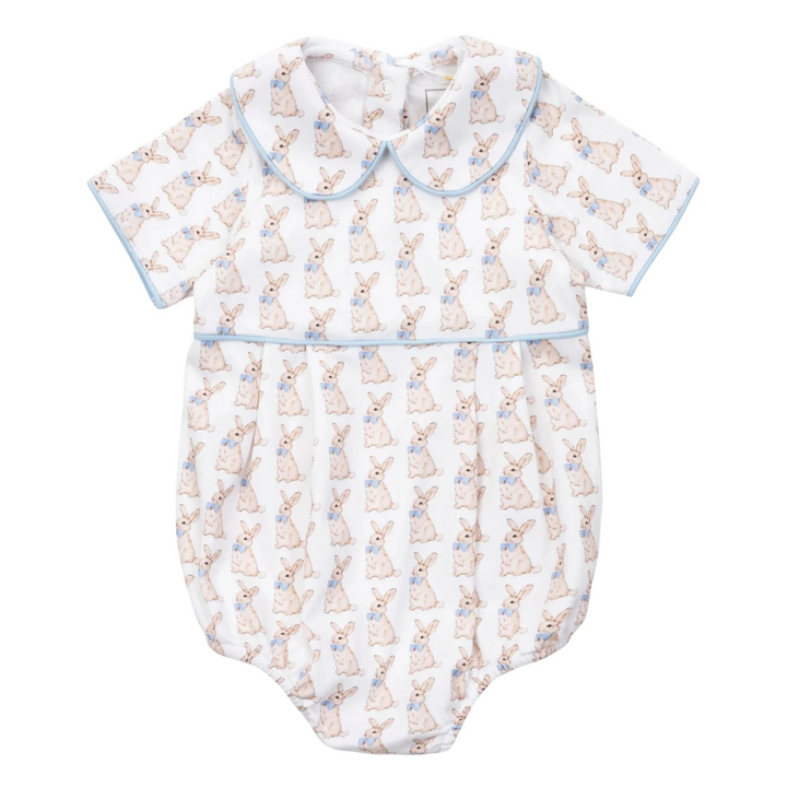 Baby romper with bunny pattern on a white background