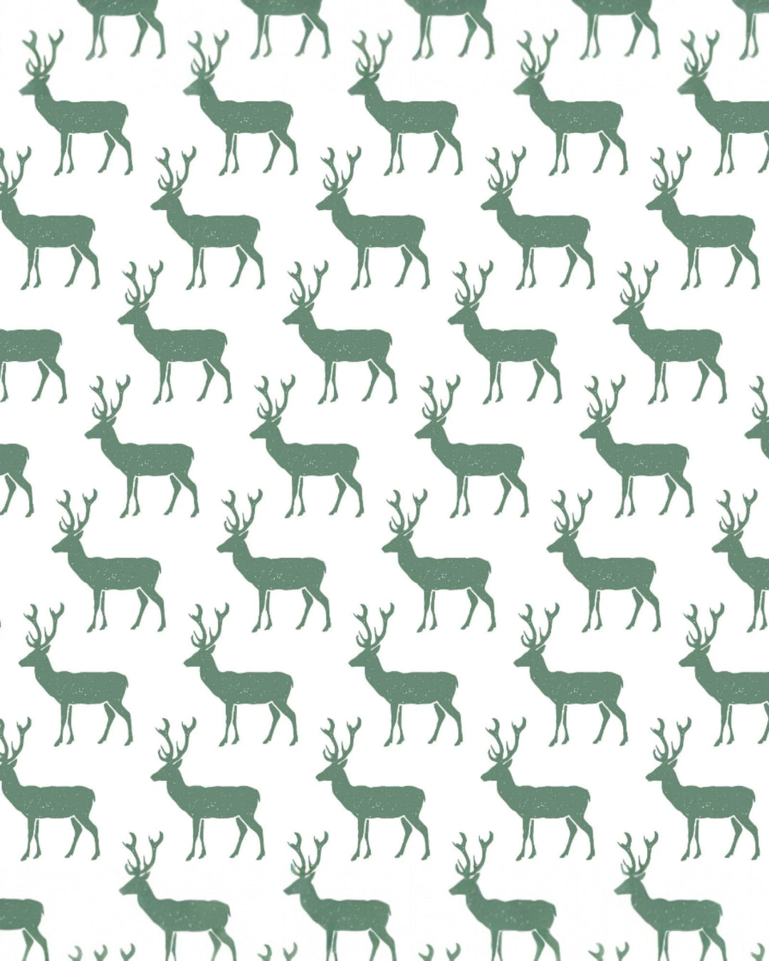 Pattern of green deer silhouettes on a white background