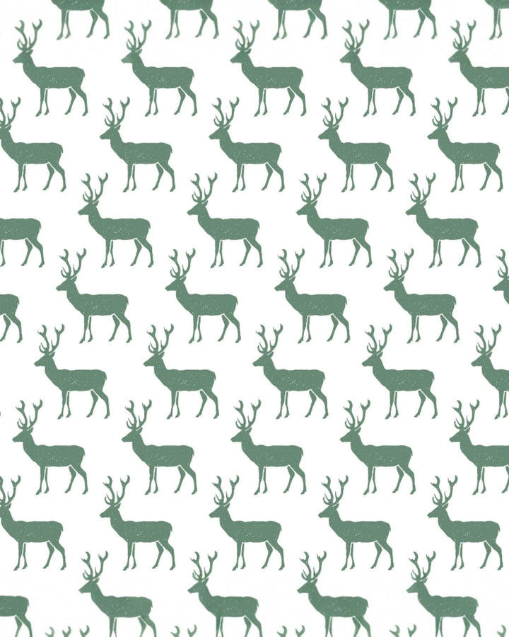 Pattern of green deer silhouettes on a white background