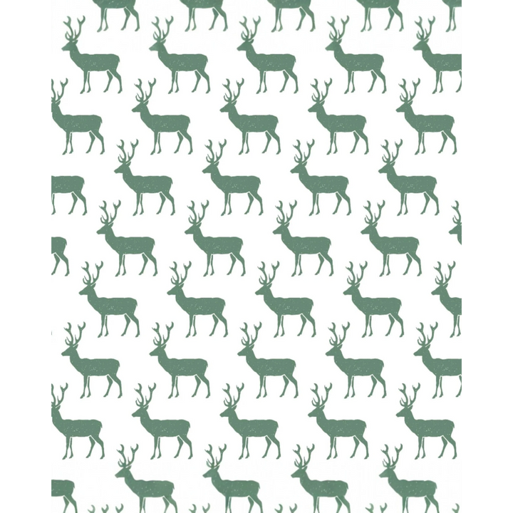 Pattern of green deer silhouettes on a white background