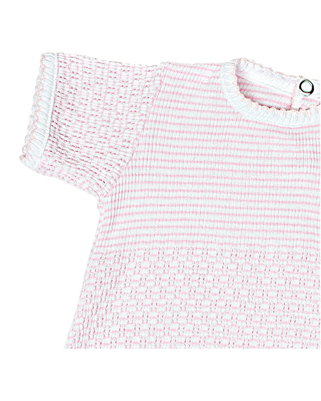Pink and white textured top on a white background