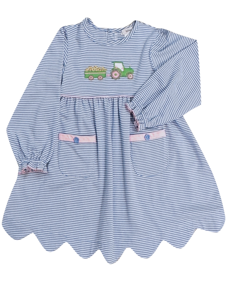 Peanut Applique Blue & Pink Girls Dress, front