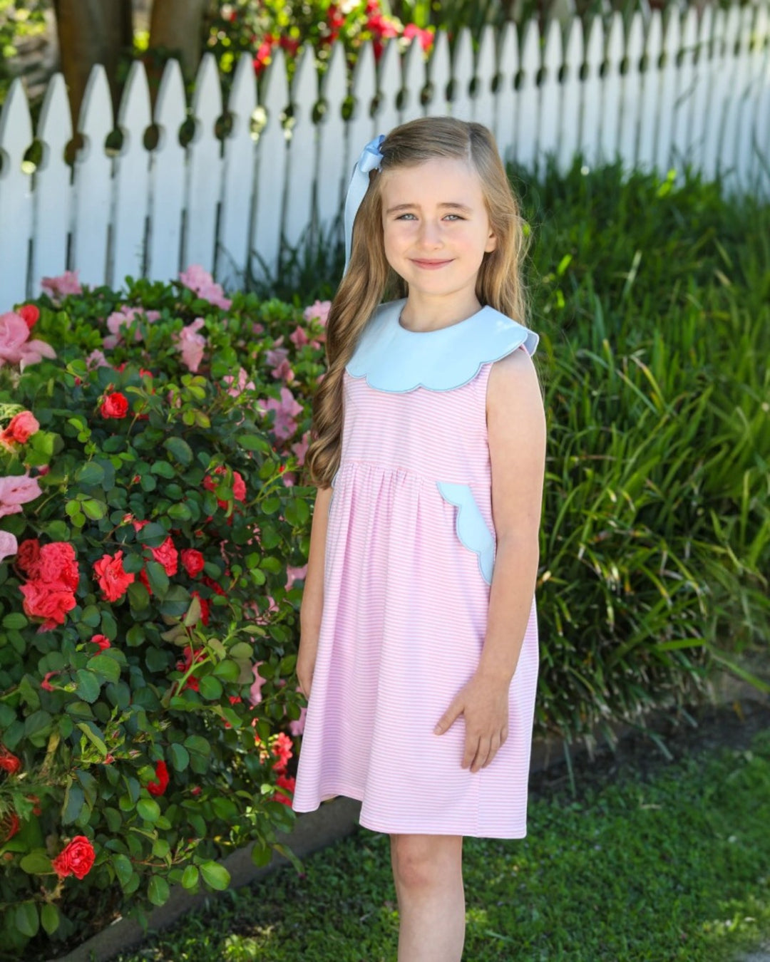 Penelope Dress- Light Pink Stripe/Light Blue, Shop that store, front