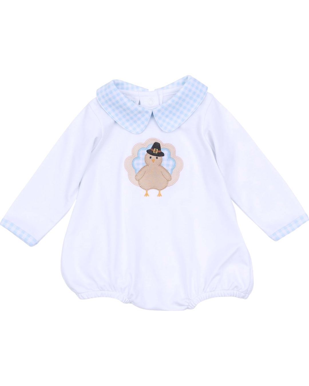 Pilgrim Pals Applique Light Blue Collared L/S Boy Bubble, That Store, front