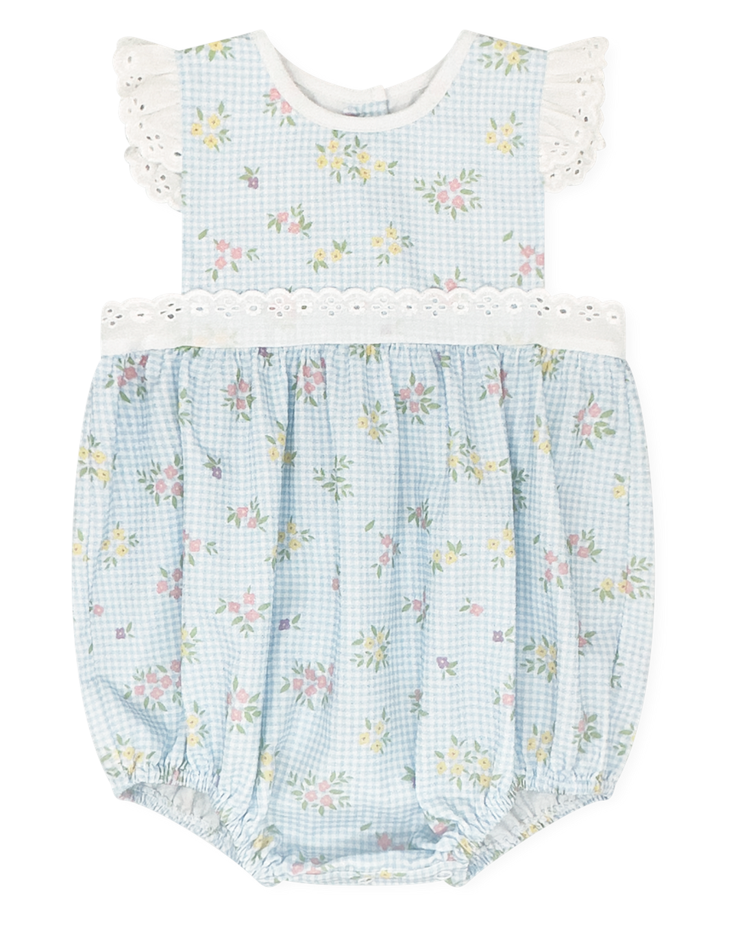Baby romper with floral pattern on a white background