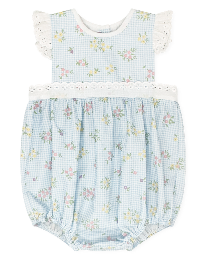 Baby romper with floral pattern on a white background