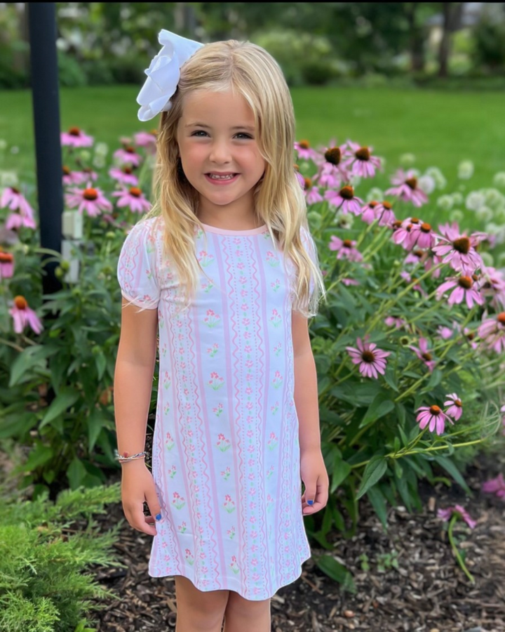 Pink Floral Scallop Knit Play Dress, That Store, front