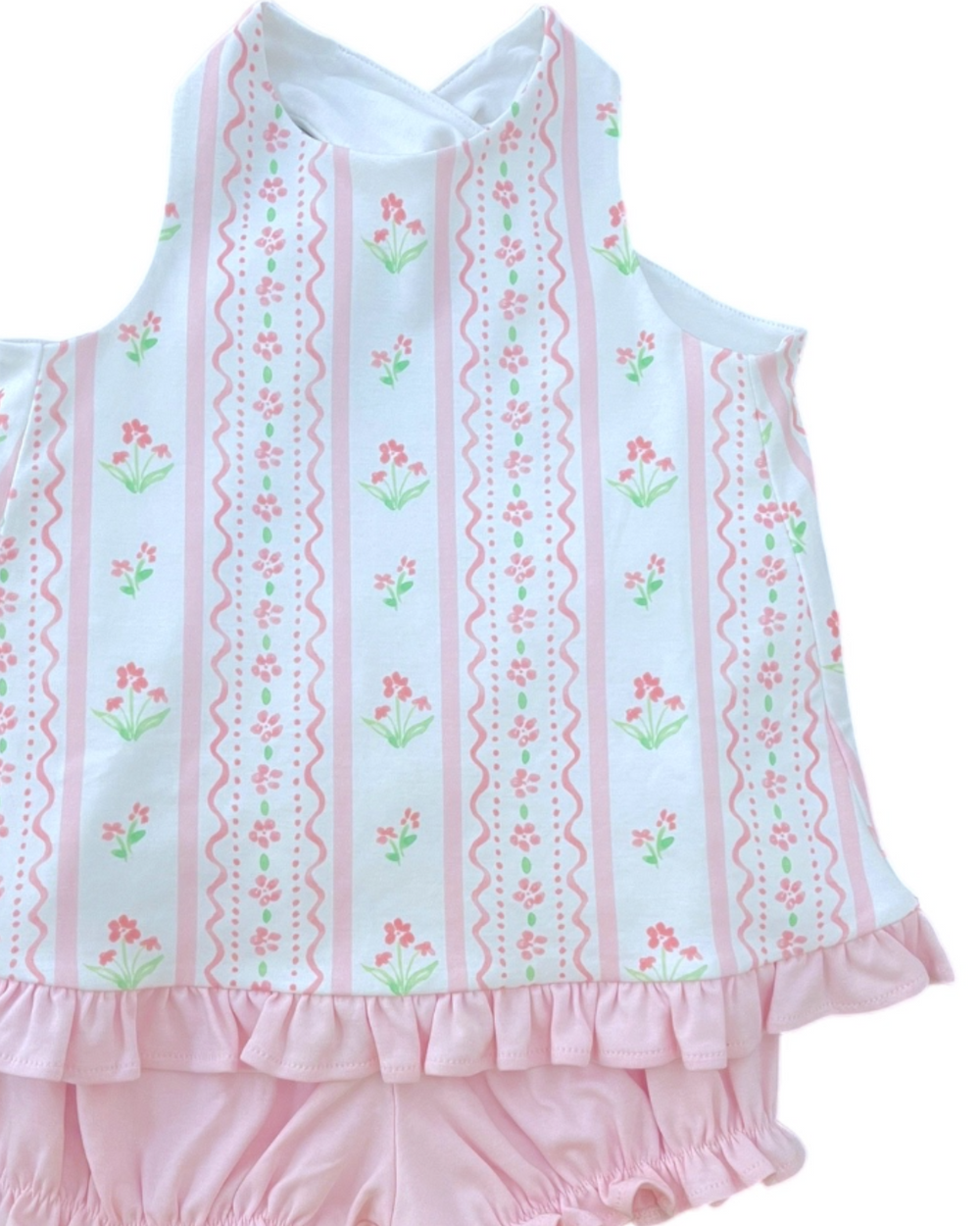 Pink Floral Scallop Knit Poppy Bloomer Set, That Store, close up
