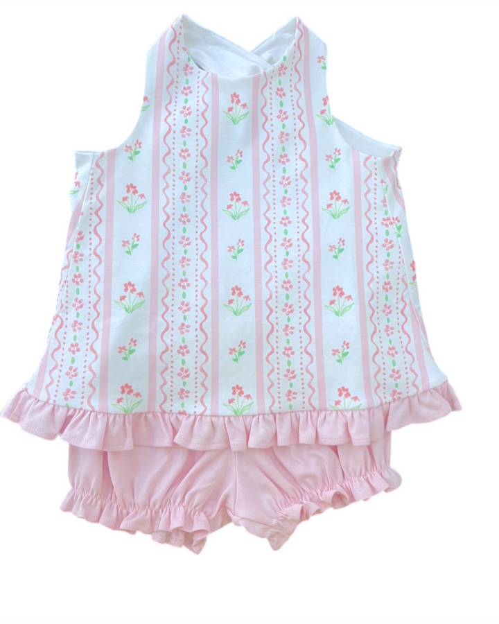 Pink Floral Scallop Knit Poppy Bloomer Set, That Store, front