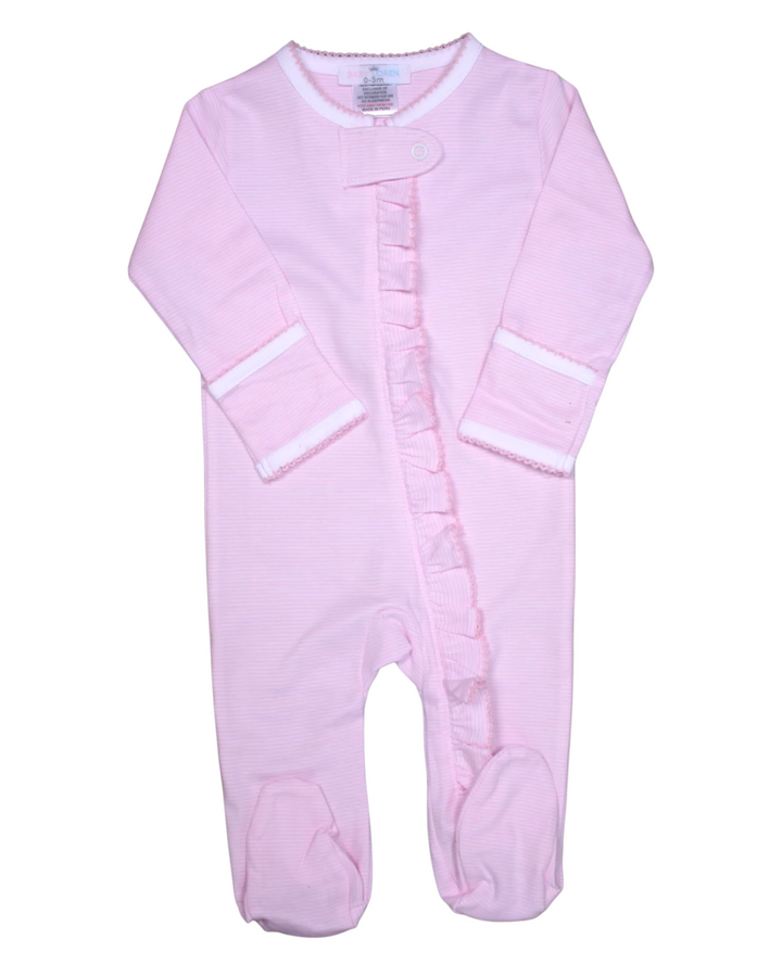 Pink Stripe Pima Zipper Girls Footie, That Store, front