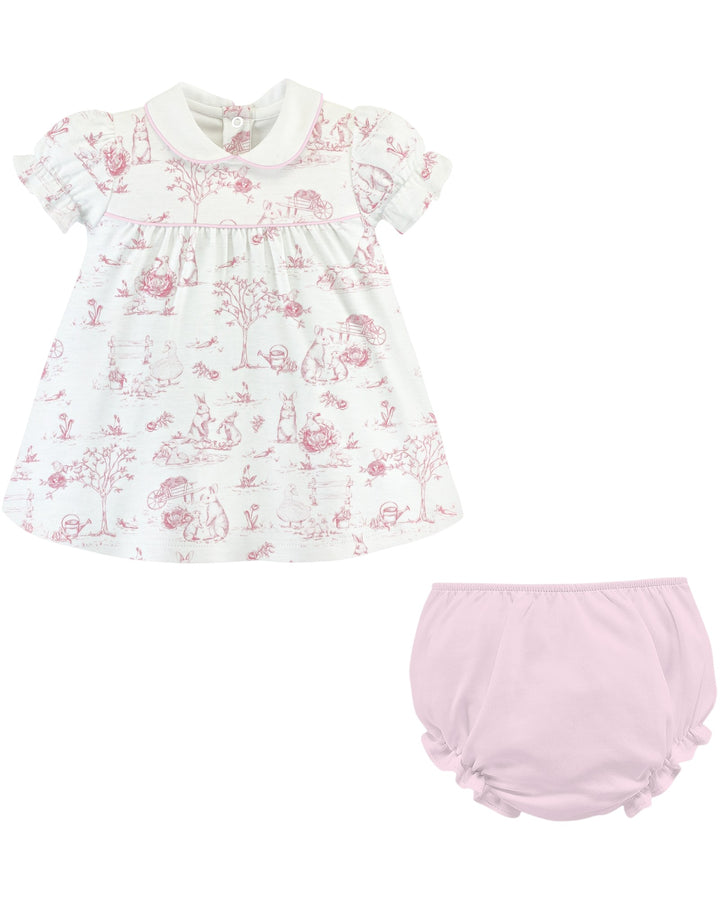 Pink Toile Bunnies Printed Girls Diaper Set, That Store, front