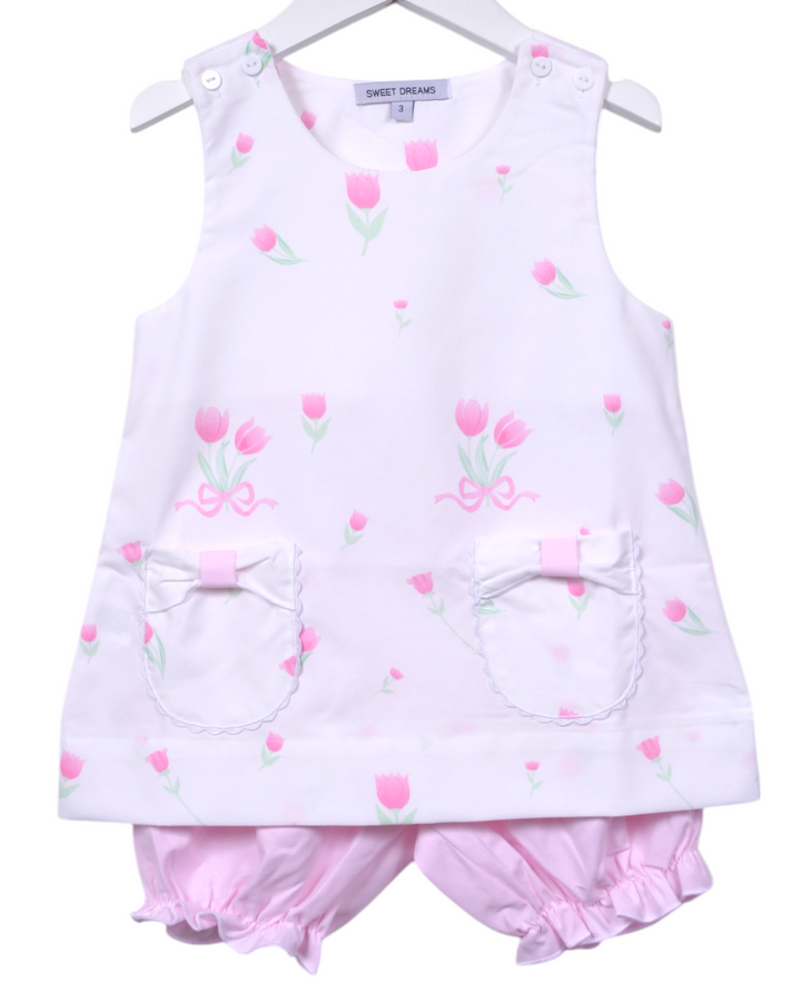 Pink Tulip & Bows Print Girls Bloomer Set, That Store, front