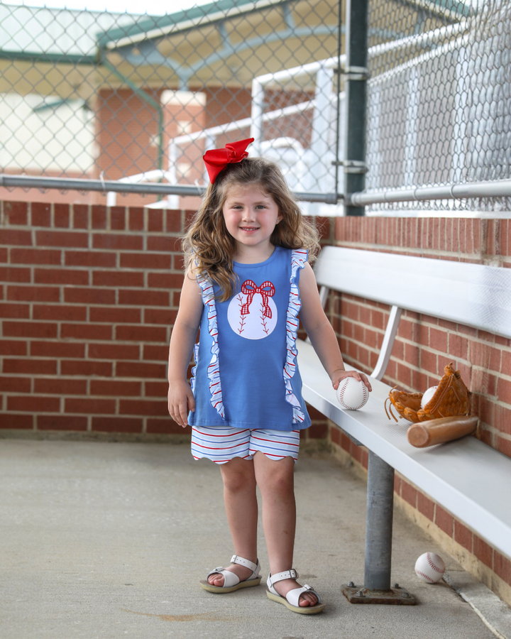 Play Ball Appliqué Blue Girls Ruffle Short Set *PRE-ORDER