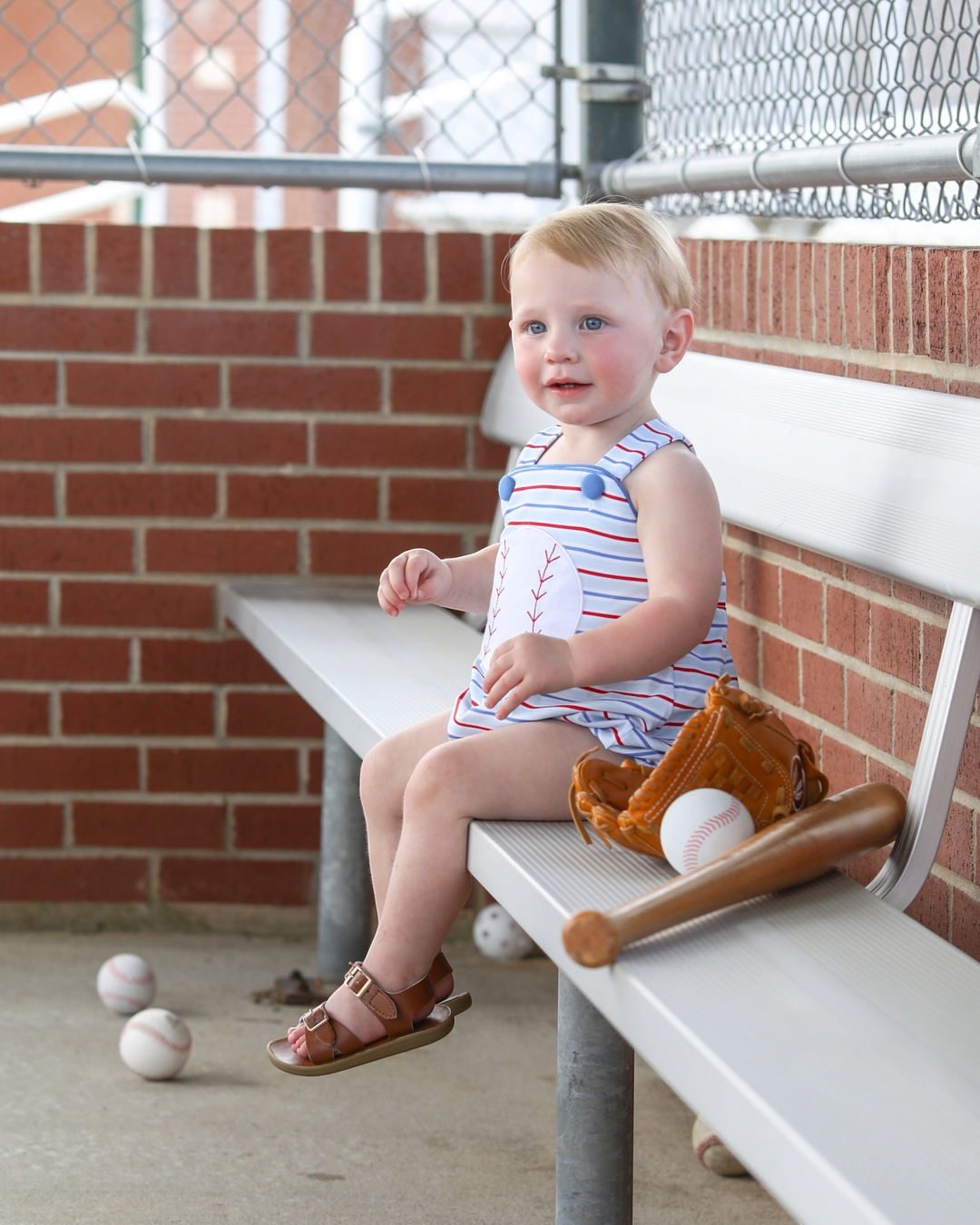 Play Ball Blue Girls Ruffle Sunsuit *PRE-ORDER