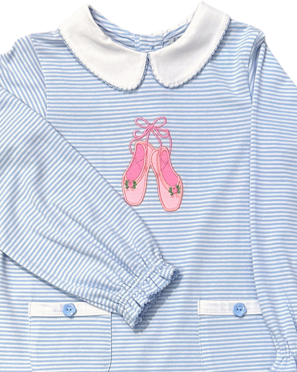 Pointe Shoes Applique Blue Stripe Dress, Shop That Store, close up