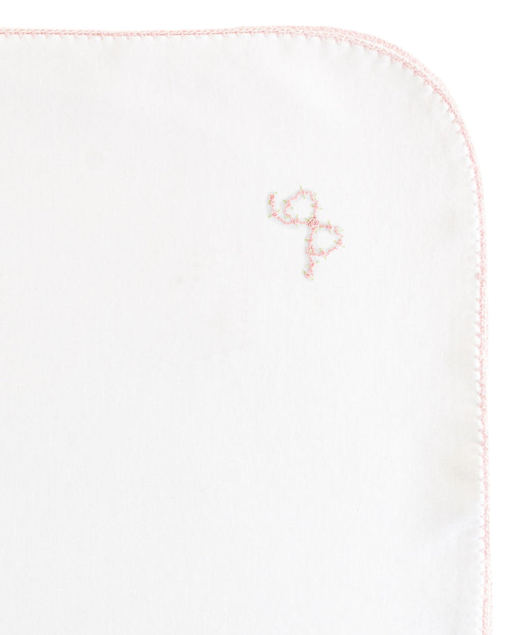 Pretty Bows Embroidered Pink Crochet Trim Girls Receiving Blanket, That Store, close
