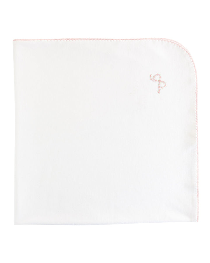 Pretty Bows Embroidered Pink Crochet Trim Girls Receiving Blanket, That Store, front