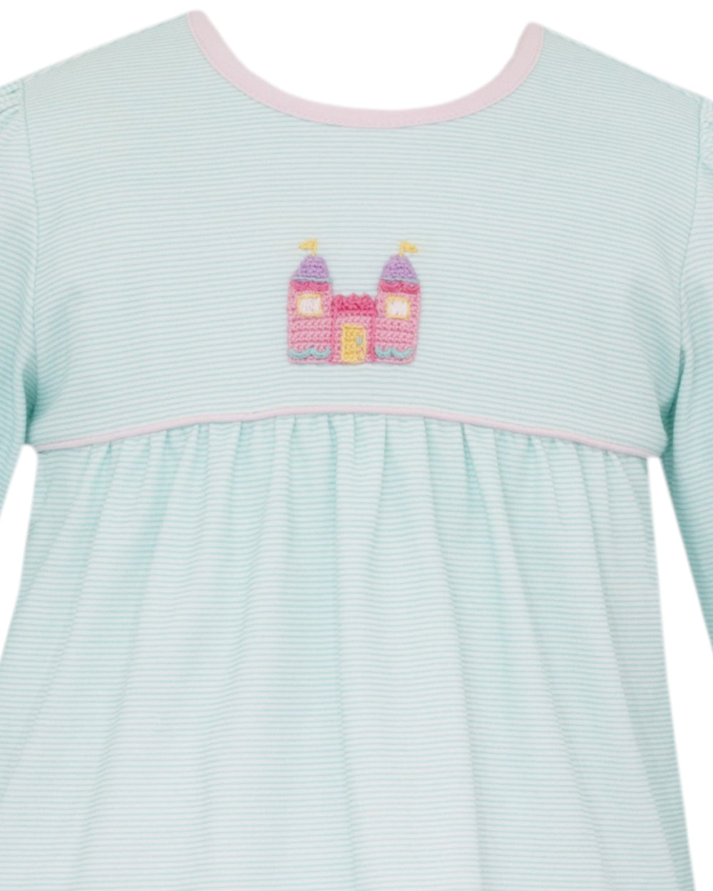 Princess Castle Crochet Girls Aqua Stripe Knit Tunic Set, That Store, close up