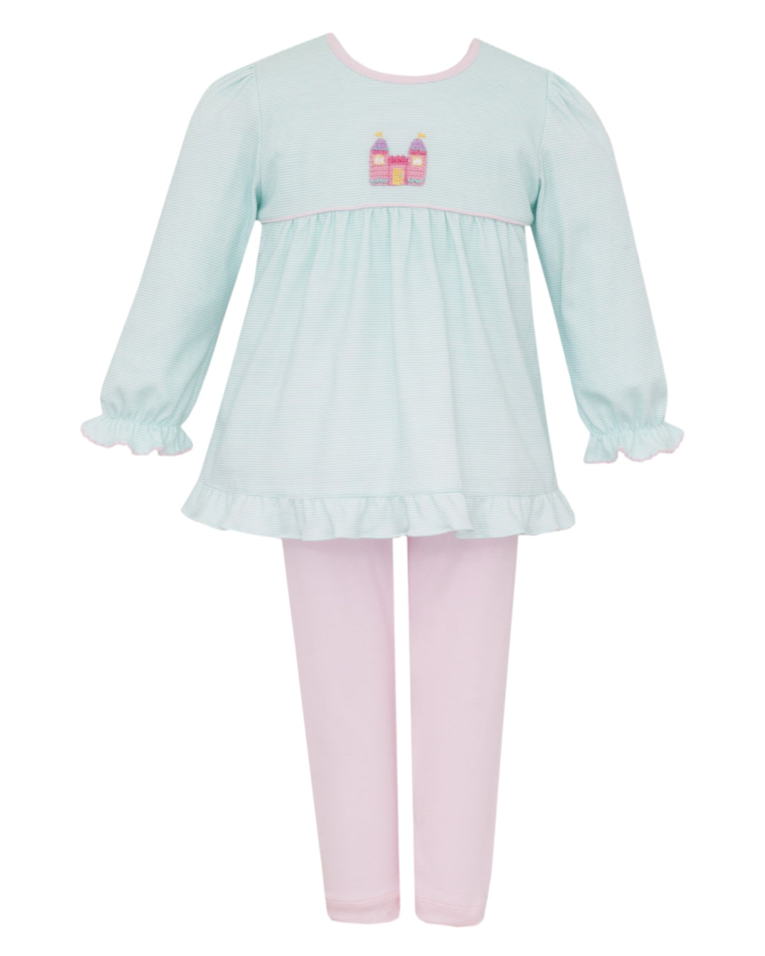 Princess Castle Crochet Girls Aqua Stripe Knit Tunic Set, That Store, front
