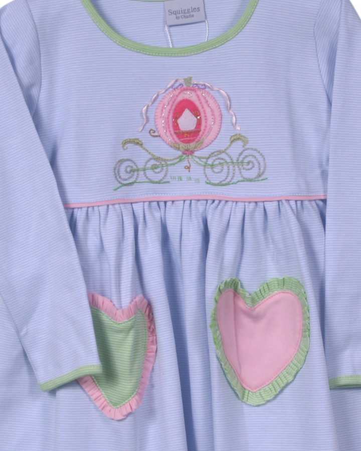 Princess Cindy's Ride Applique Blue Stripe Dress