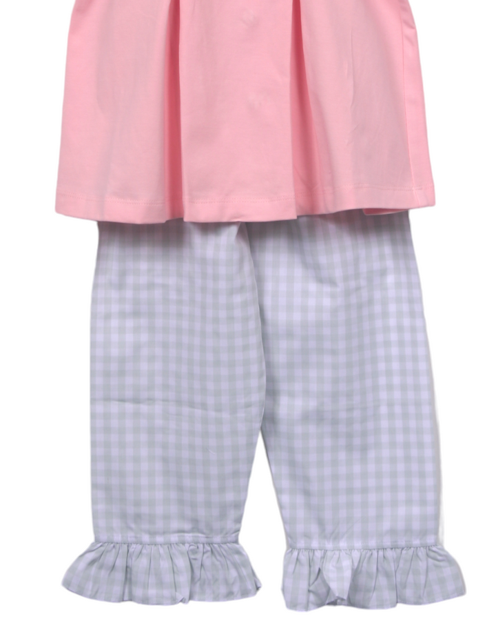 Pumpkin Applique Pink & Green Gingham Ruffle Girl's Pant Set