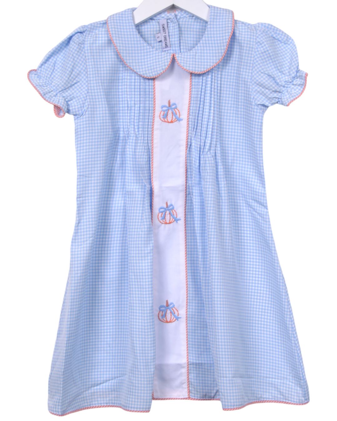 Pumpkin Embroidered Blue Gingham Dress, shop that store