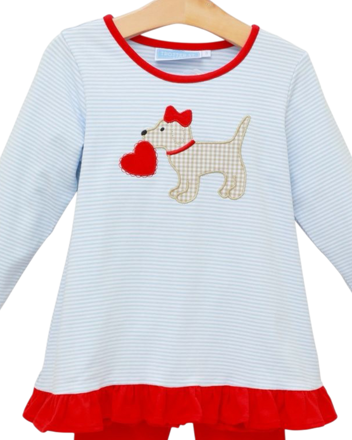 Puppy Love Ruffle Blue Stripe Girls Pants Set, that store, close