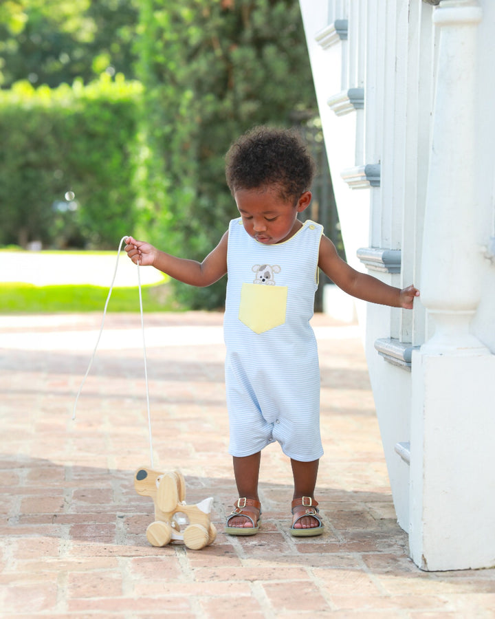 Puppy Paws Appliqué Boys Yellow/Blue Stripe Jon Jon