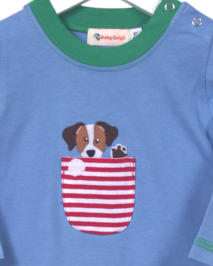 Puppy Pocket Blue Boys Romper