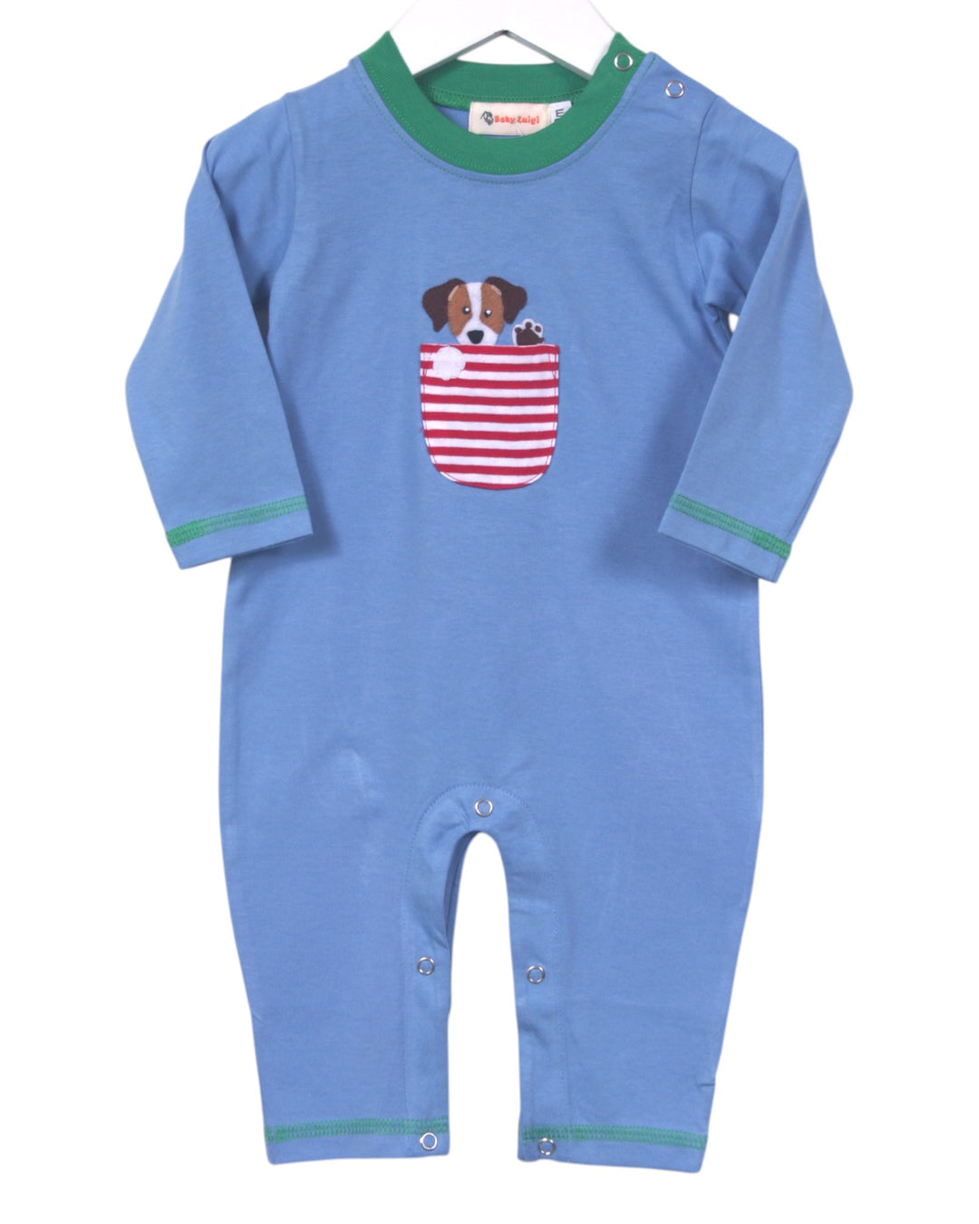 Puppy Pocket Blue Boys Romper, That Store, front