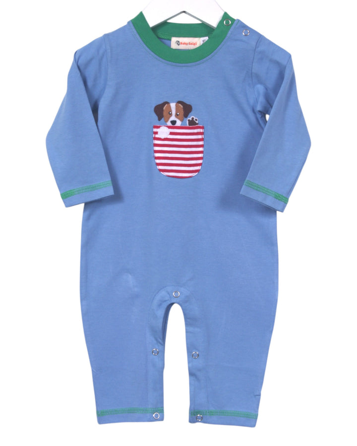 Puppy Pocket Blue Boys Romper, That Store, front