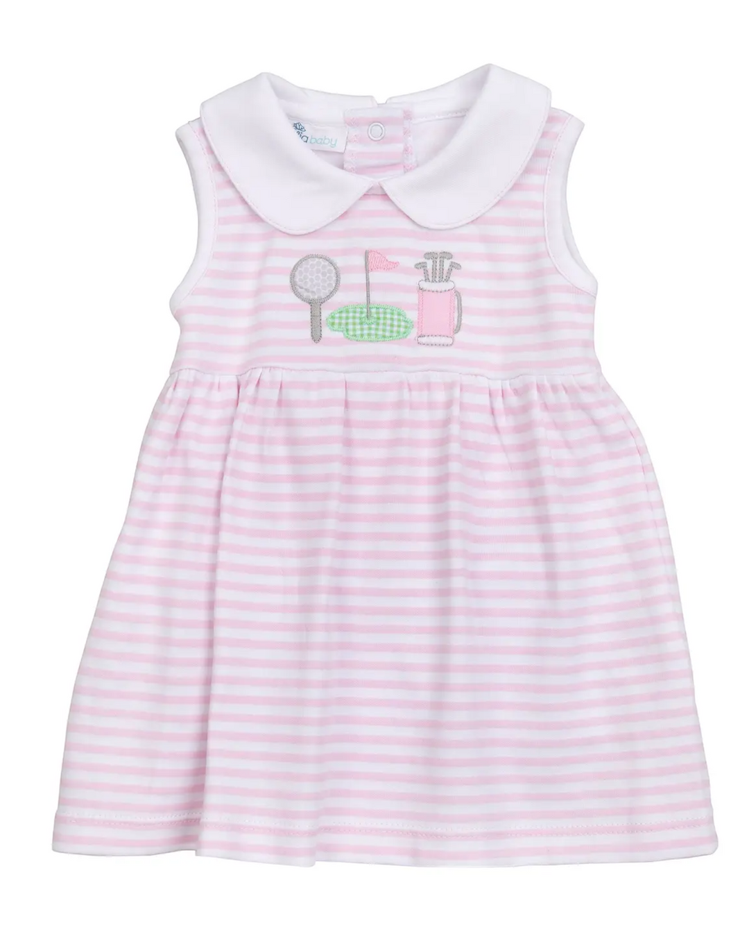 Putting Green Applique Collared Dress - Pink, That Store, front