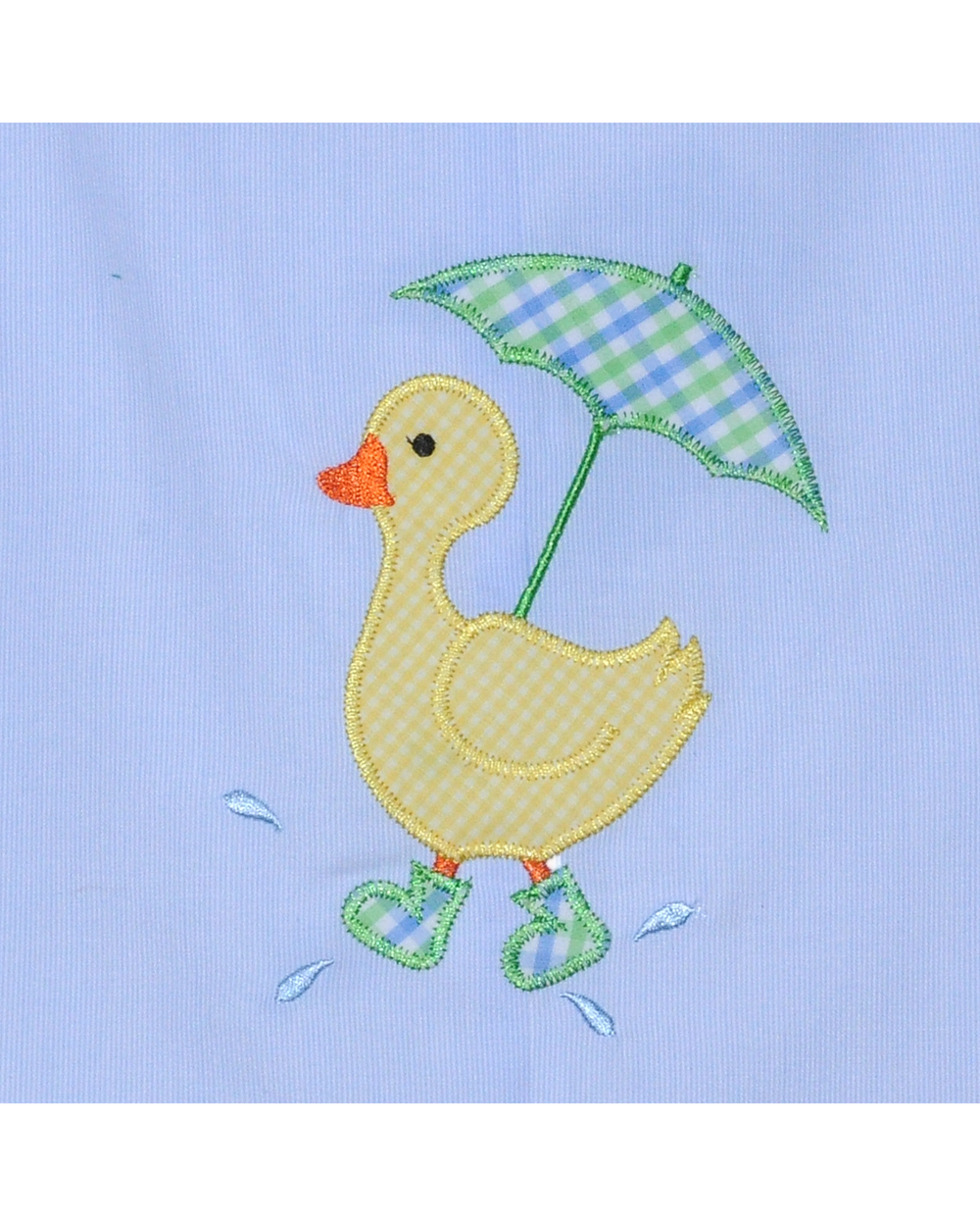 Rainy Duck Applique Blue Boys Shortall, That Store, close up