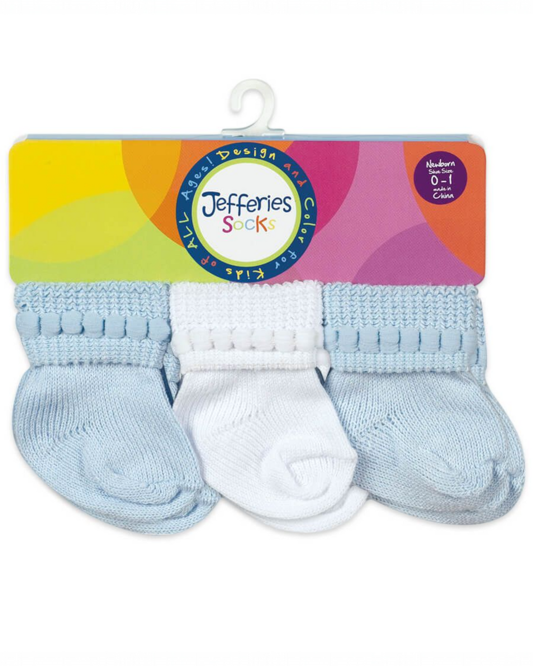 Rock-A-Bye White/Blue Turn Cuff Socks 6 Pair Pack, That Store, front