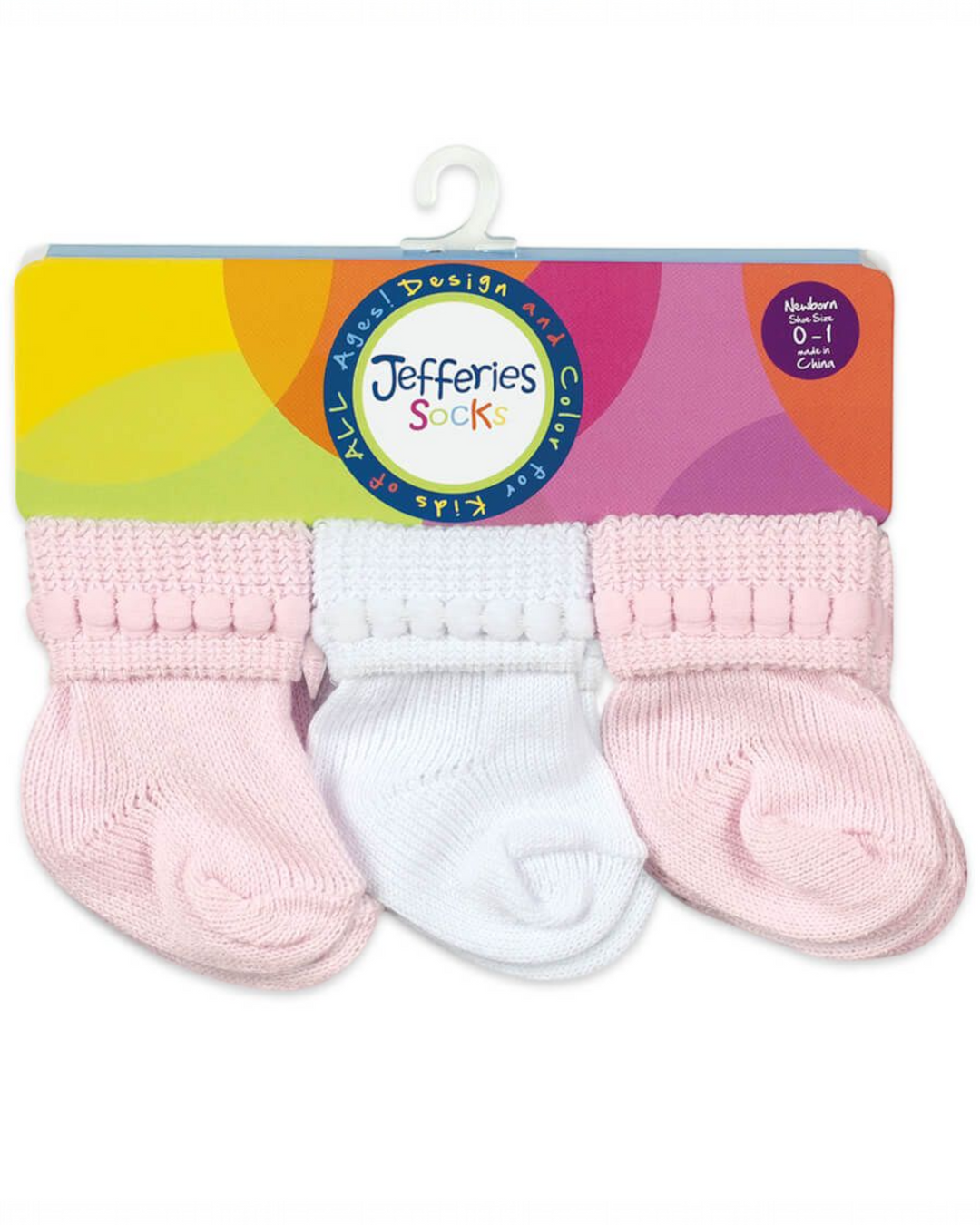 Rock-A-Bye White/Pink Turn Cuff Socks 6 Pair Pack, That Store, front