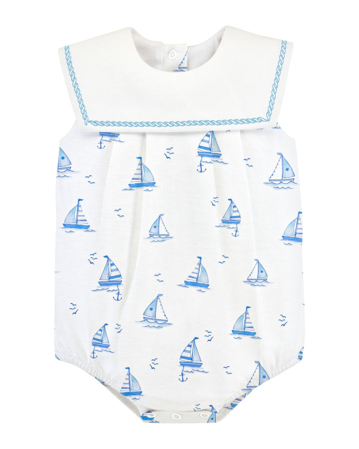 Sailing Boats Blue Printed Sailor Bib Boys Bubble, That Store, front