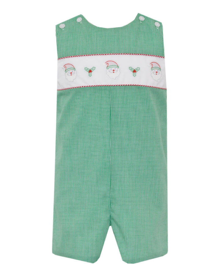 Santa Face Embroidered Green Check Boys Jon Jon