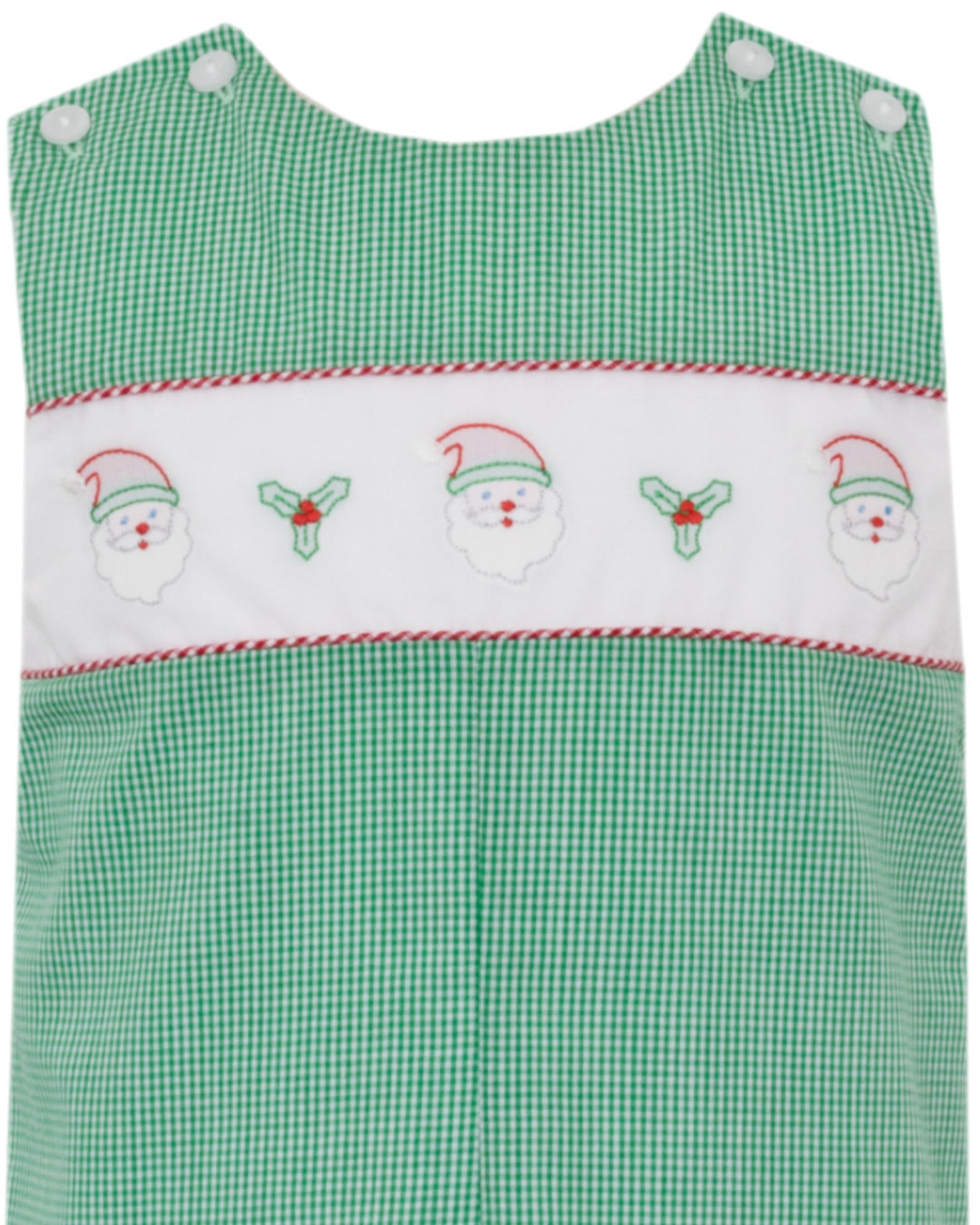 Santa Face Embroidered Green Check Boys Jon Jon