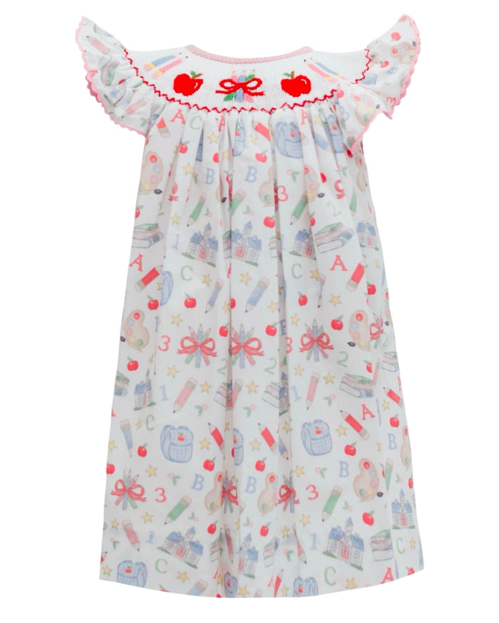 Children's dress with educational print on a white background