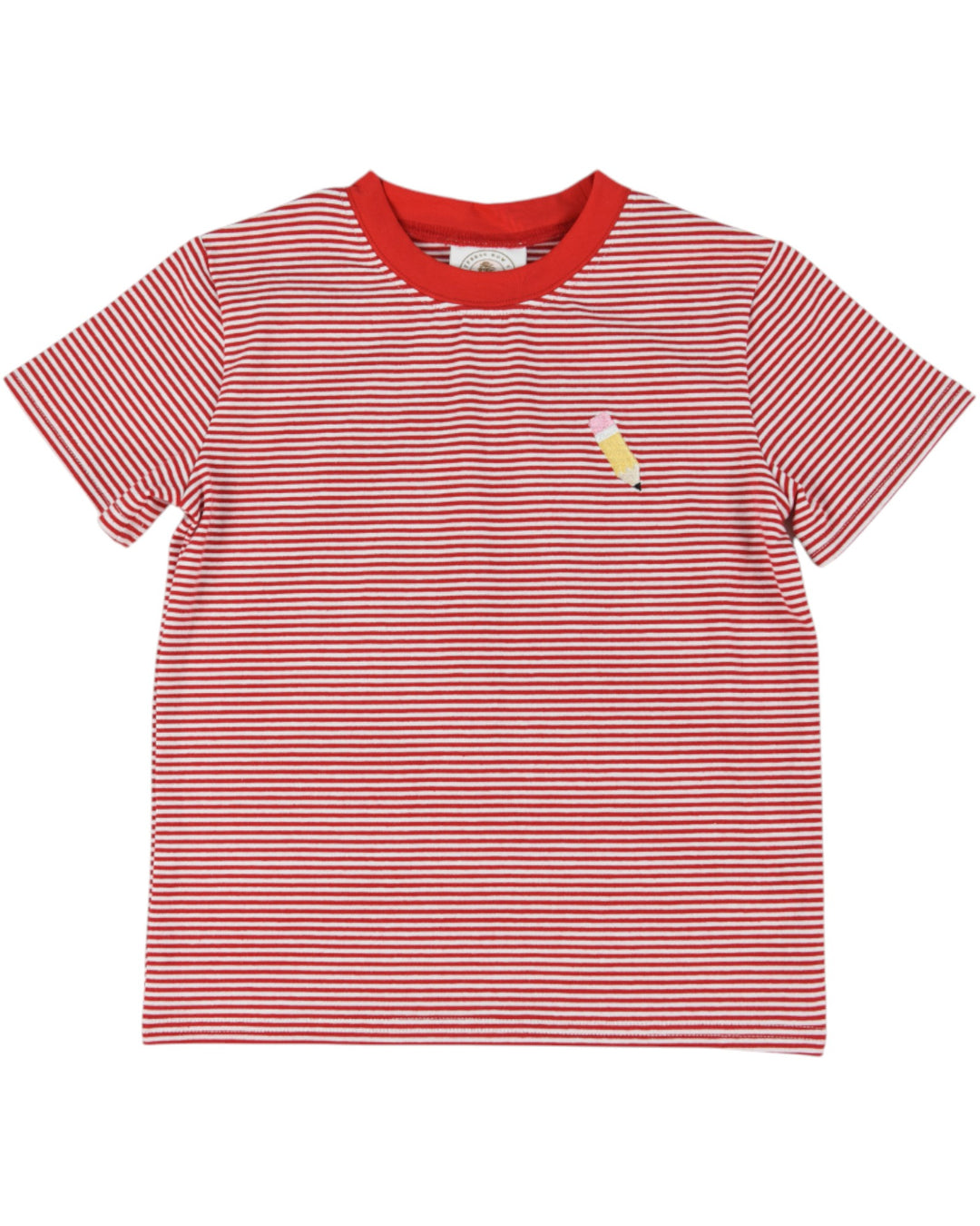 boys red stripe pencil embroidered tee