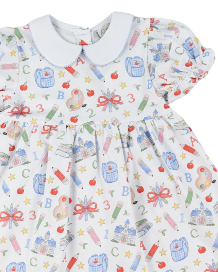 Children's dress with educational pattern on a white background
