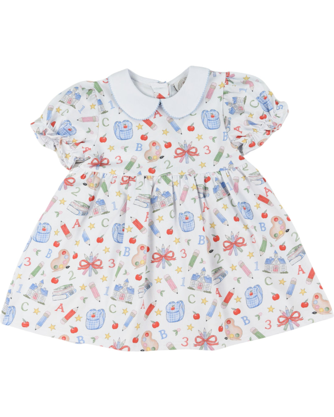 Children's dress with colorful pattern on a white background