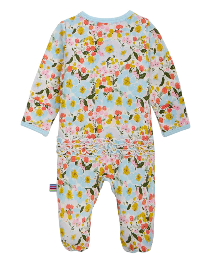 Floral patterned baby onesie on a white background