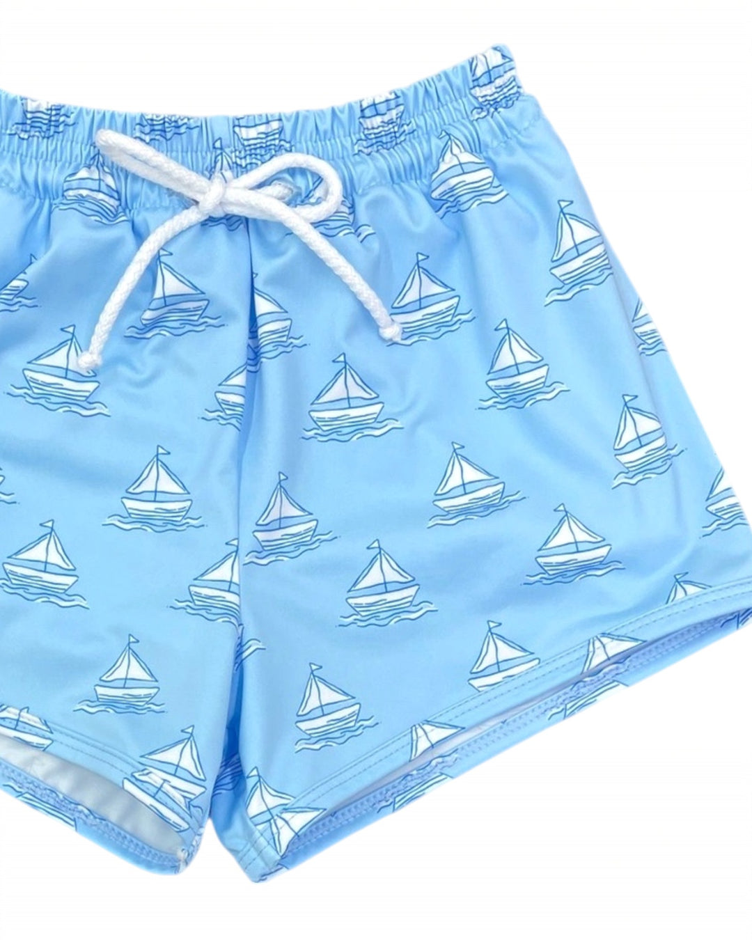 Set Sail James Sailboat Boys Blue Swim Trunk , Shop That Store, close up
