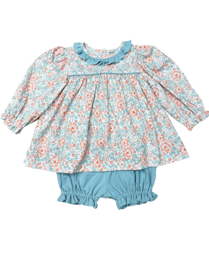 Shallot Rose Blue Girls Bloomer Set