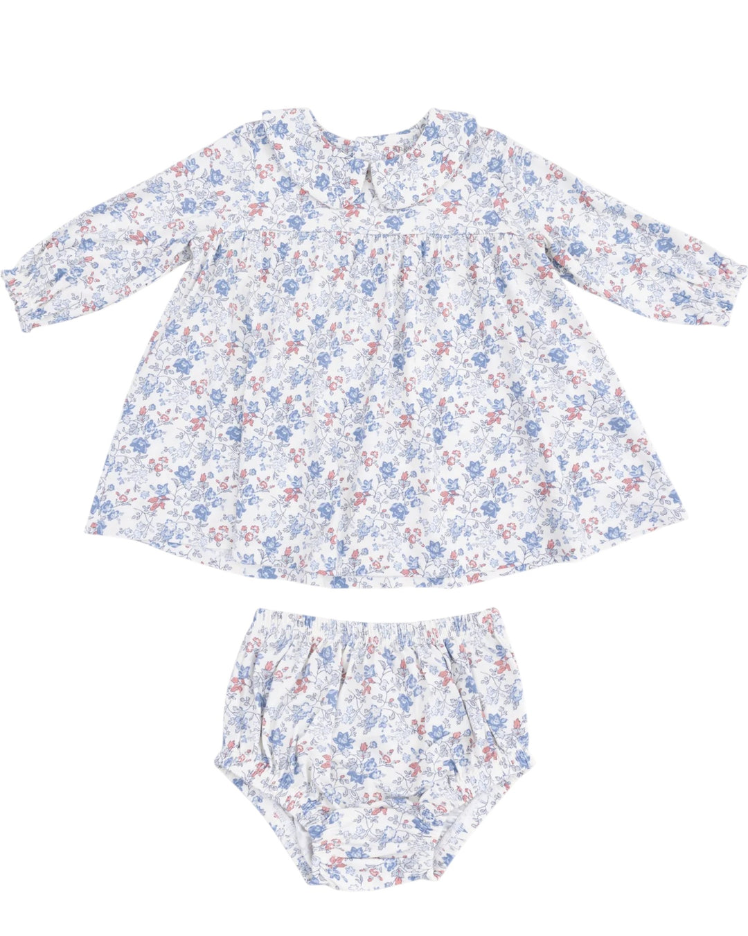 Simple Long Sleeve Peter Pan Collar Dress + Diaper Cover: Country Girl Floral
