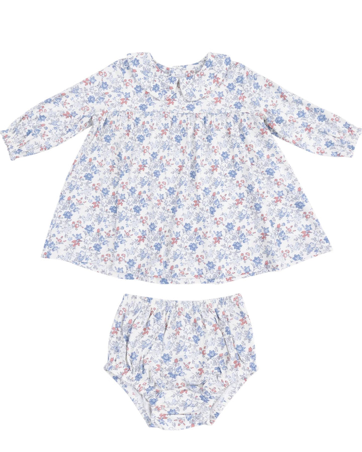 Simple Long Sleeve Peter Pan Collar Dress + Diaper Cover: Country Girl Floral